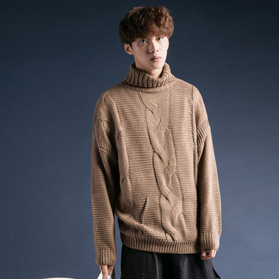 Pulover gros de iarna pentru barbati cu guler inalt in mai multe culori