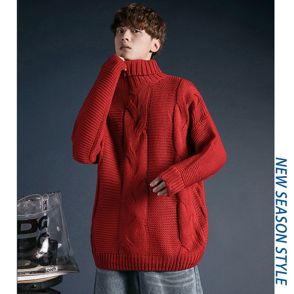 Pulover gros de iarna pentru barbati cu guler inalt in mai multe culori