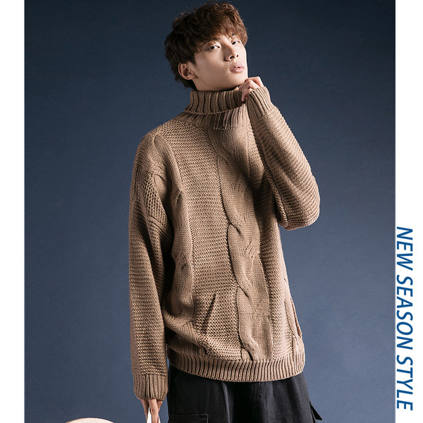 Pulover gros de iarna pentru barbati cu guler inalt in mai multe culori