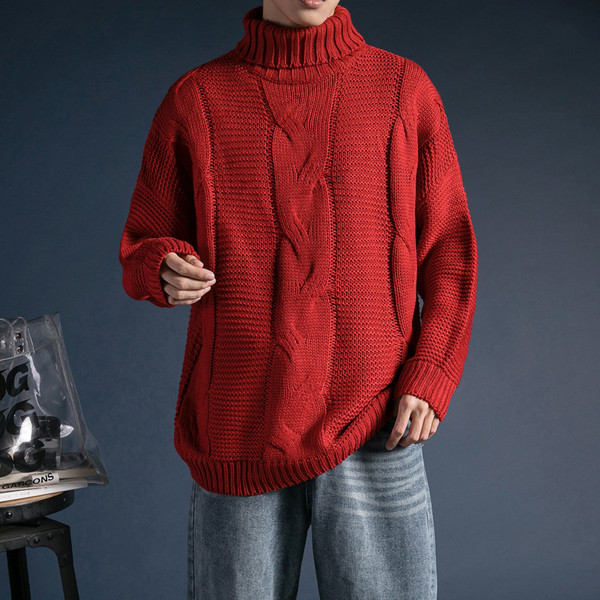 Pulover gros de iarna pentru barbati cu guler inalt in mai multe culori