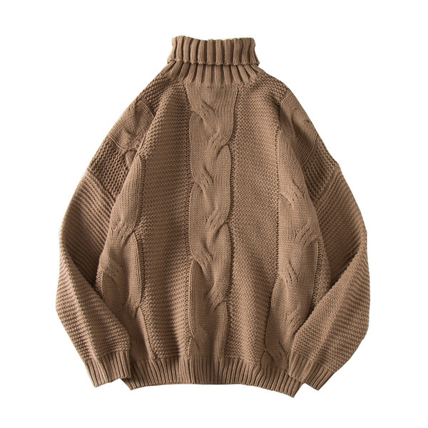 Pulover gros de iarna pentru barbati cu guler inalt in mai multe culori