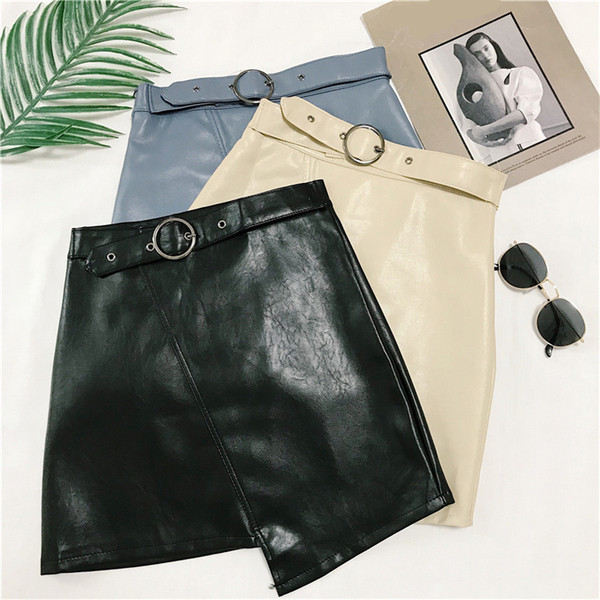 Ökobőrből készült modern női szoknya három színben övvel