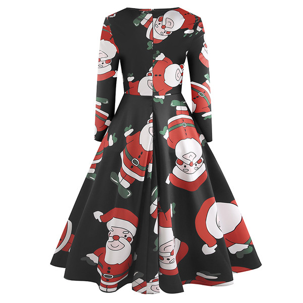 Стилна дамска рокля с коледни мотиви в черен цвят - разкроен модел
