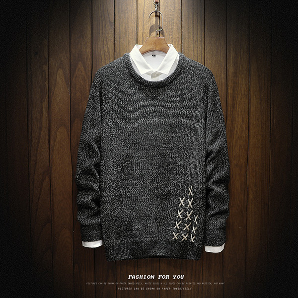 Elegáns férfi pulóver dekoratív nyakkendőkkel, három színben