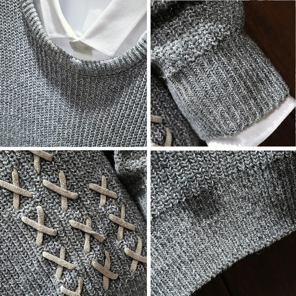 Elegáns férfi pulóver dekoratív nyakkendőkkel, három színben