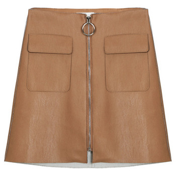 Fusta de dama eleganta cu fermoar si buzunare in negru si maro