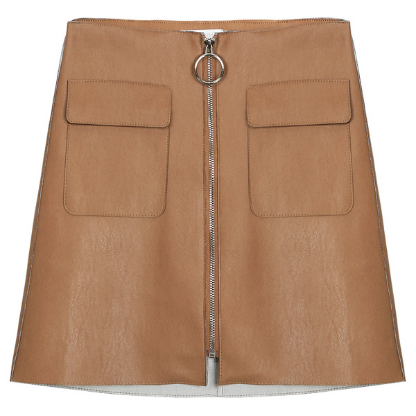 Fusta de dama eleganta cu fermoar si buzunare in negru si maro