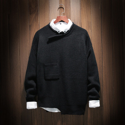 Τρέχον αρσενικό ασύμμετρο πουλόβερ με δίχρωμη τσέπη