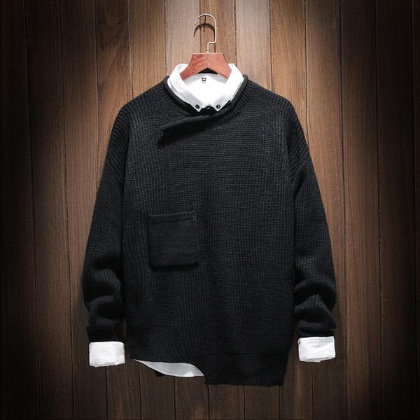 Τρέχον αρσενικό ασύμμετρο πουλόβερ με δίχρωμη τσέπη