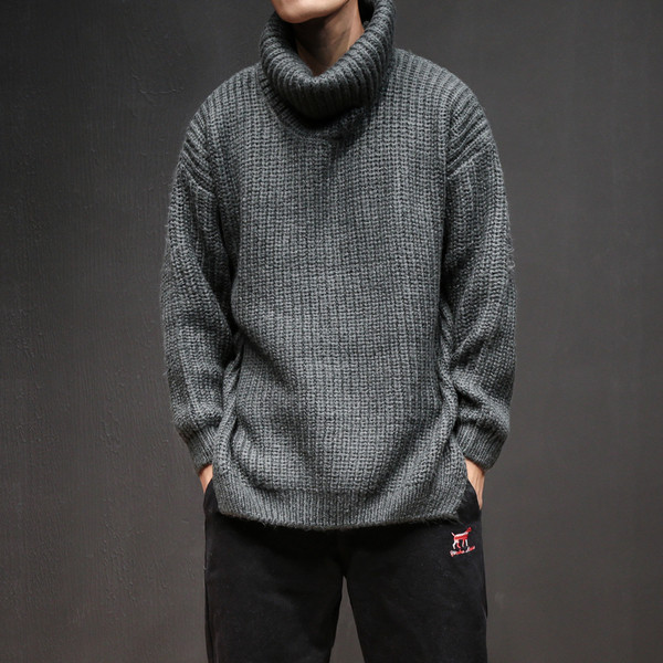 Мъжки удобен пуловер с висока яка в два цвята