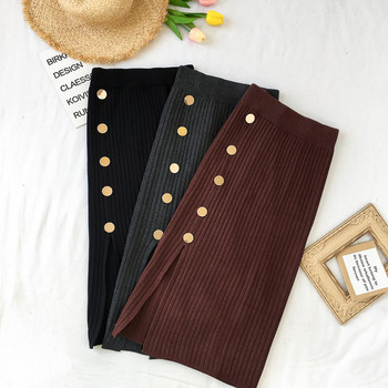 Fusta de dama eleganta cu fanta si nasturi in trei culori