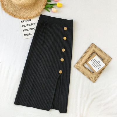 Fusta de dama eleganta cu fanta si nasturi in trei culori