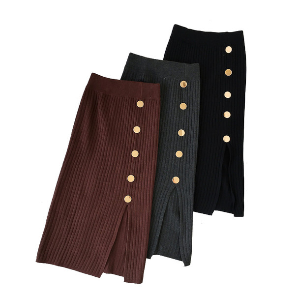 Fusta de dama eleganta cu fanta si nasturi in trei culori