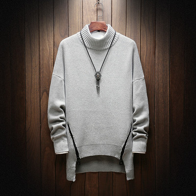 Stílusos férfi aszimmetrikus pulóver három színben cipzárral