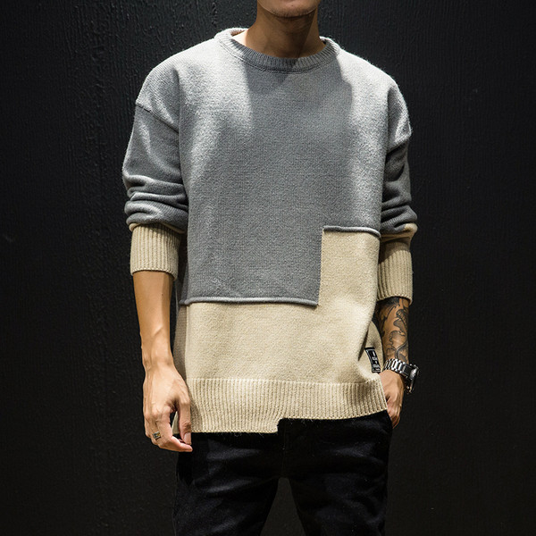 Alkalmi férfi aszimmetrikus pulóver különböző színekben