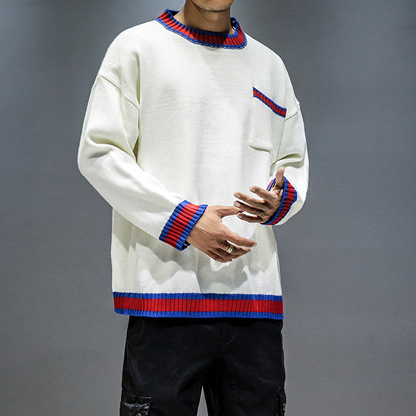 Alkalmi férfi pulóver fehér színben, színes szalagokkal