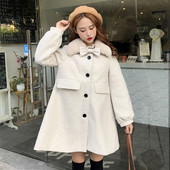 Palton de dama modern cu guler in puf si panglica in mai multe culori