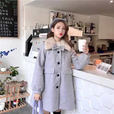 Palton de dama modern cu guler in puf si panglica in mai multe culori