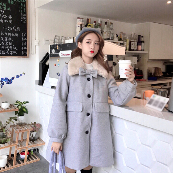 Palton de dama modern cu guler in puf si panglica in mai multe culori