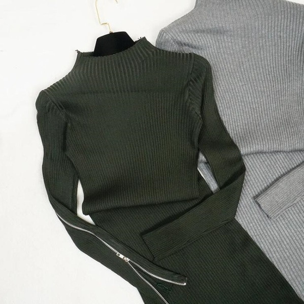 Női téli ruha ujján cipzárral