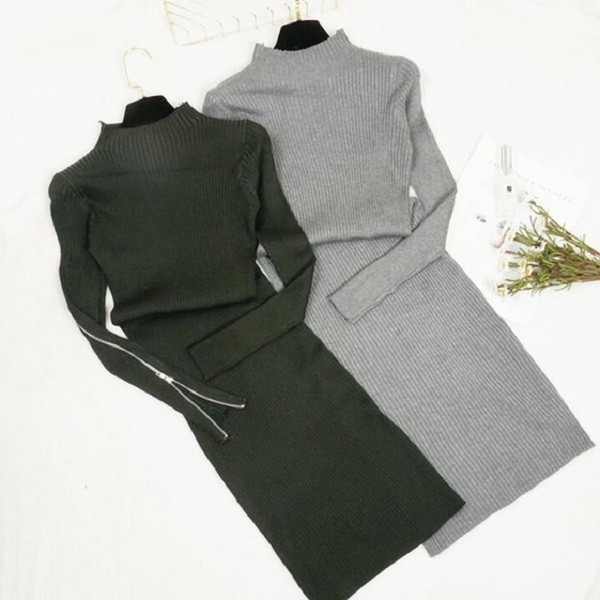 Női téli ruha ujján cipzárral