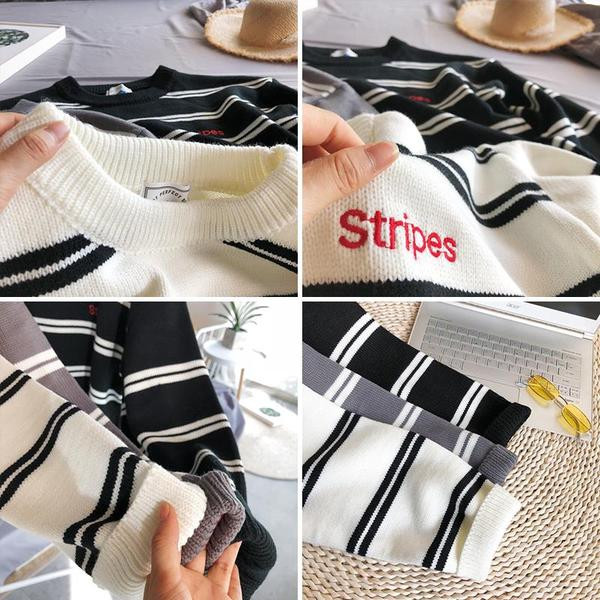 Pulover bărbătesc modern cu dungi în trei culori