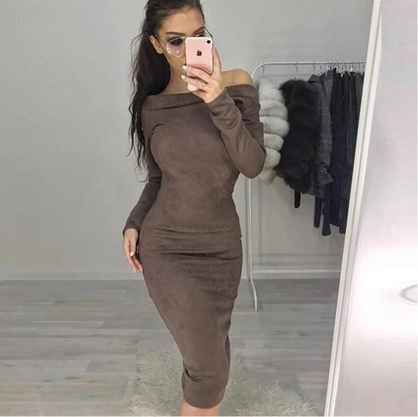 Rochie eleganta de dama din piele intoarsa ecologica