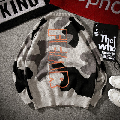 Pulover de camuflaj pentru bărbați lejer, cu inscripție