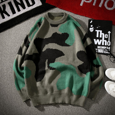 Pulover de camuflaj pentru bărbați lejer, cu inscripție