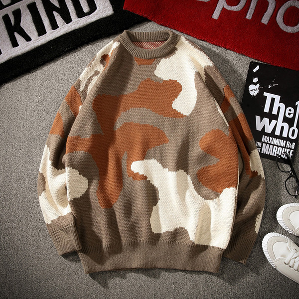 Pulover de camuflaj pentru bărbați lejer, cu inscripție