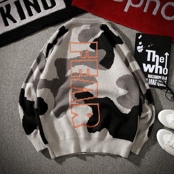 Pulover de camuflaj pentru bărbați lejer, cu inscripție