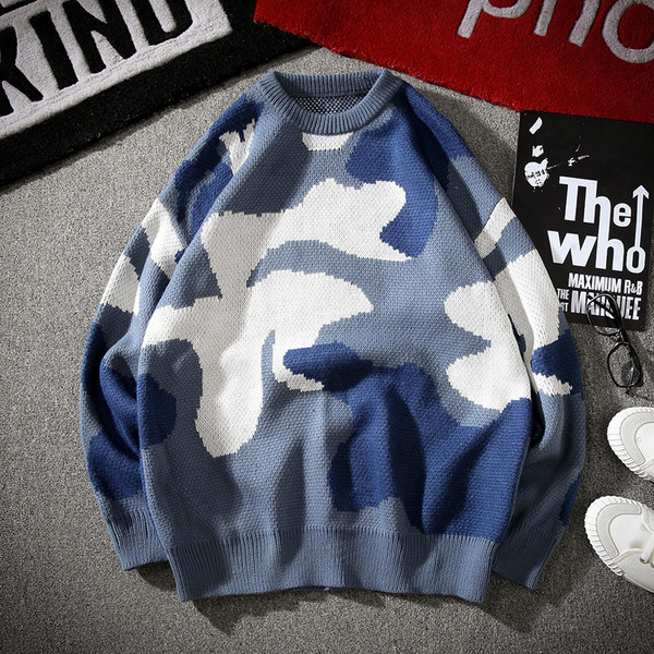 Pulover de camuflaj pentru bărbați lejer, cu inscripție