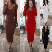 Φόρεμα γυναικείο φθινόπωρο-χειμώνα με ντεκολτέ σε σχήμα V σε διάφορα χρώματα