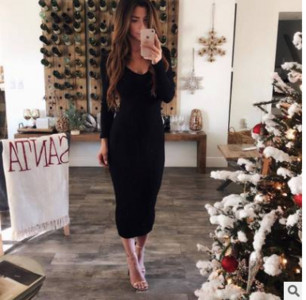 Φόρεμα γυναικείο φθινόπωρο-χειμώνα με ντεκολτέ σε σχήμα V σε διάφορα χρώματα