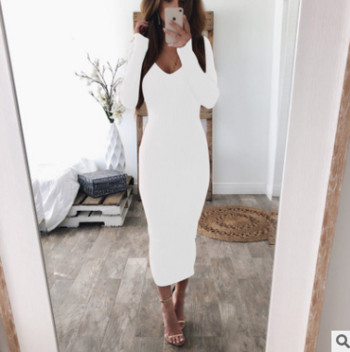 Φόρεμα γυναικείο φθινόπωρο-χειμώνα με ντεκολτέ σε σχήμα V σε διάφορα χρώματα