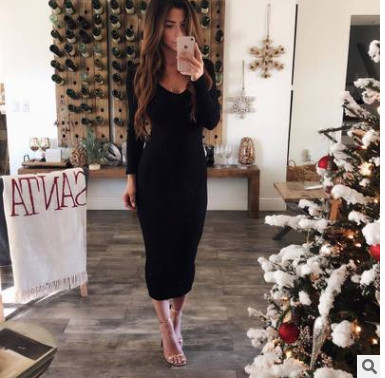 Φόρεμα γυναικείο φθινόπωρο-χειμώνα με ντεκολτέ σε σχήμα V σε διάφορα χρώματα