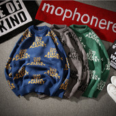 Pulover larg pentru bărbați modern cu inscripții în trei culori