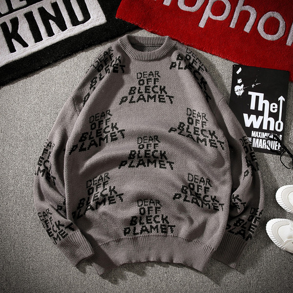 Pulover larg pentru bărbați modern cu inscripții în trei culori