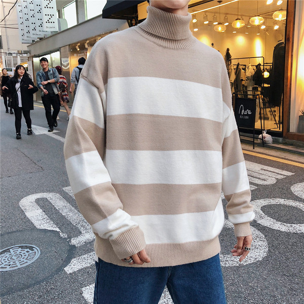 Modern férfi pulóver magas gallérral, három színben