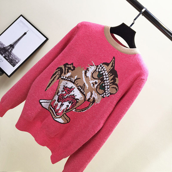 Modern női pulóver színes rózsaszín hímzéssel