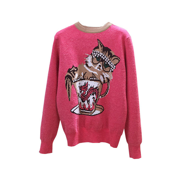 Modern női pulóver színes rózsaszín hímzéssel