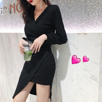 Rochie de dama asimetrica cu decolteu in V in doua culori