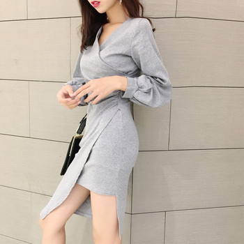 Rochie de dama asimetrica cu decolteu in V in doua culori