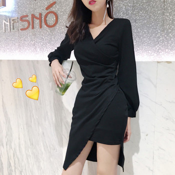 Rochie de dama asimetrica cu decolteu in V in doua culori