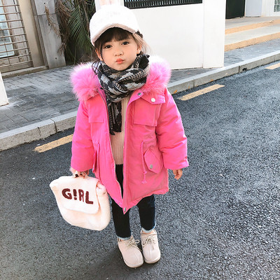 Stílusos gyerek rózsaszín kabát lányoknak, pehely kapucnival