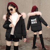 Jachetă modernă pentru copii pentru fete cu puf în negru