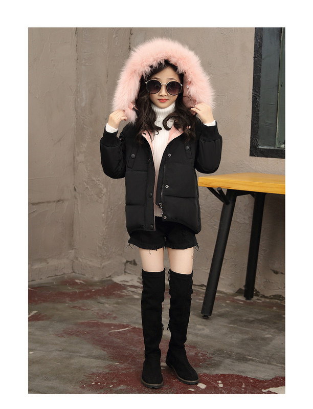 Jachetă modernă pentru copii pentru fete cu puf în negru