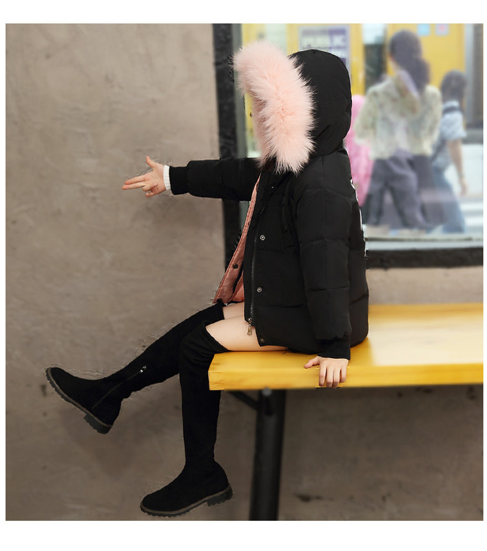 Jachetă modernă pentru copii pentru fete cu puf în negru