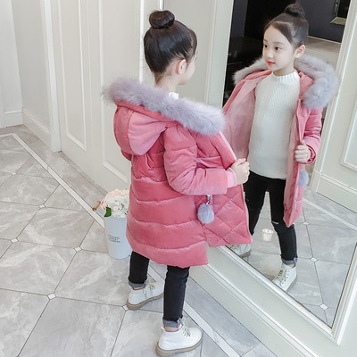 Παιδικό μοντέρνο μακρύ μπουφάν με χνούδι σε τρία χρώματα