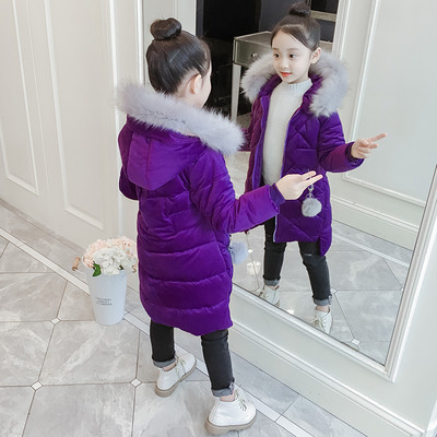 Παιδικό μοντέρνο μακρύ μπουφάν με χνούδι σε τρία χρώματα